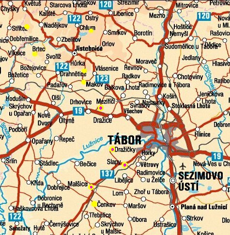 Distribution of early Vyborny localities over Tabor region